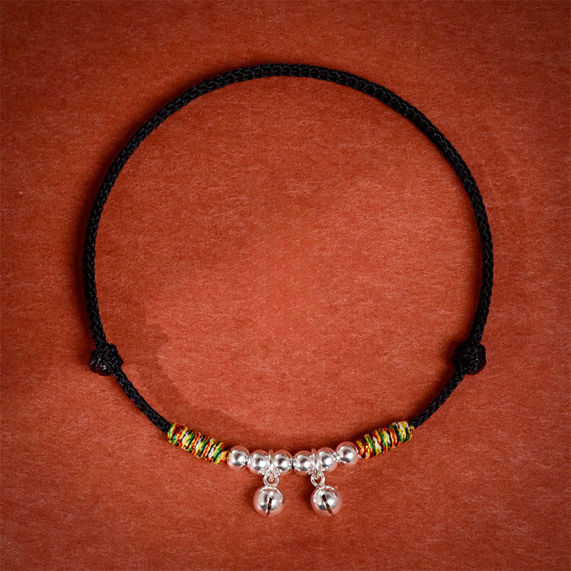 Buddha Stones Silver Bell Red Black String Protection Adjustable Cats Small Dogs Pet Collar - Black Rope - 50-65cm - image 11