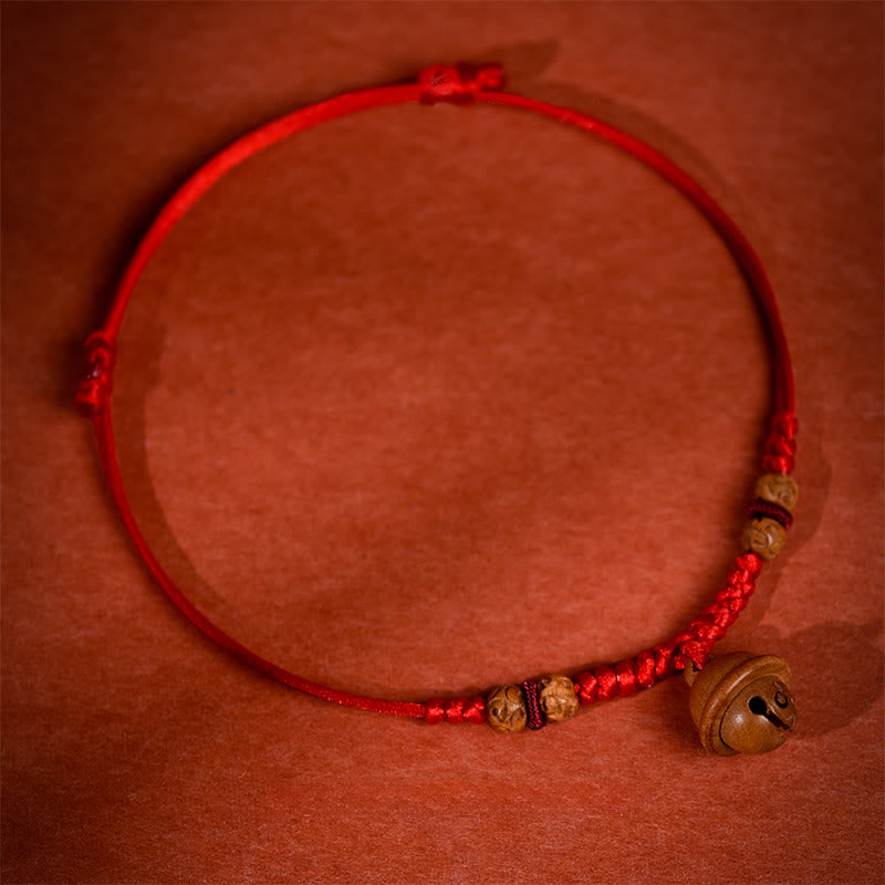 Buddha Stones Red String Peach Wood Bead Bell Strength Adjustable Cats Small Dogs Pet Collar - image 2