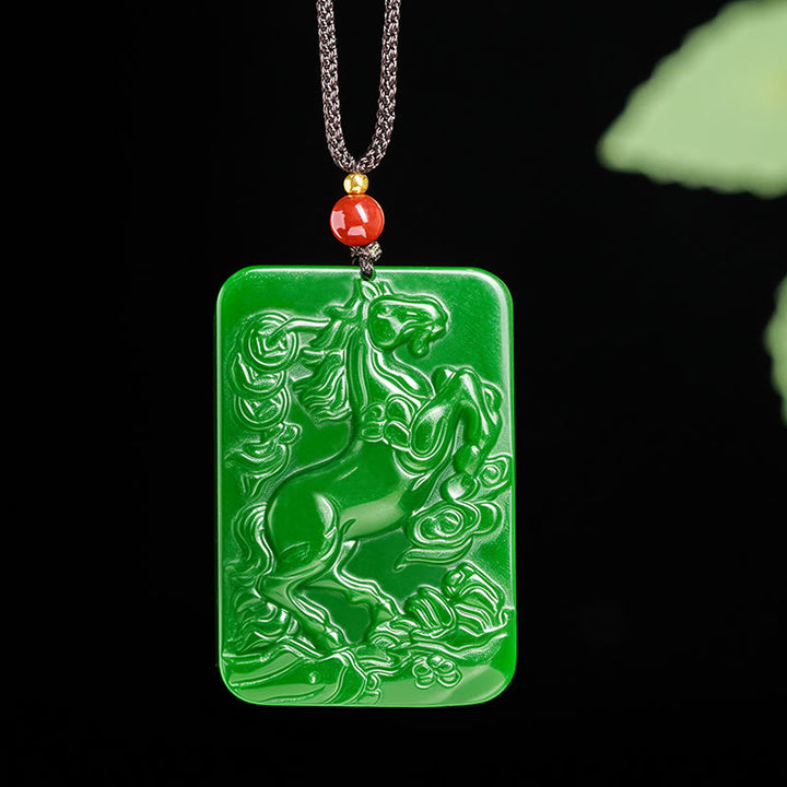 Buddha Stones Year Of The Horse Jade Abundance  Necklace Pendants - image 1