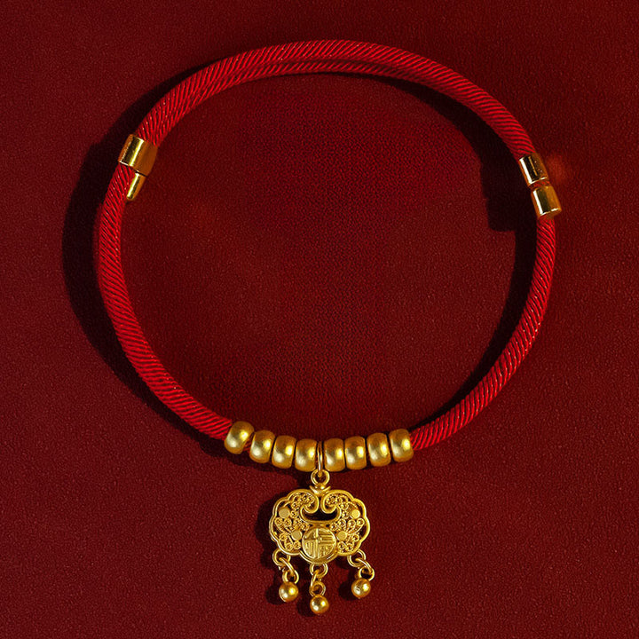 Buddha Stones Red String Bead Protection Adjustable Cats Small Dogs Pet Collar - Longevity Lock Pendant - 25-50cm - image 7