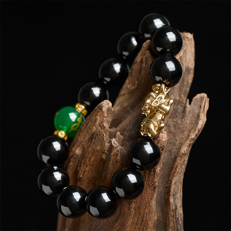 Buddha Stones Black Onyx Green Agate Beads Pi Xiu Protection Bracelet - image 3
