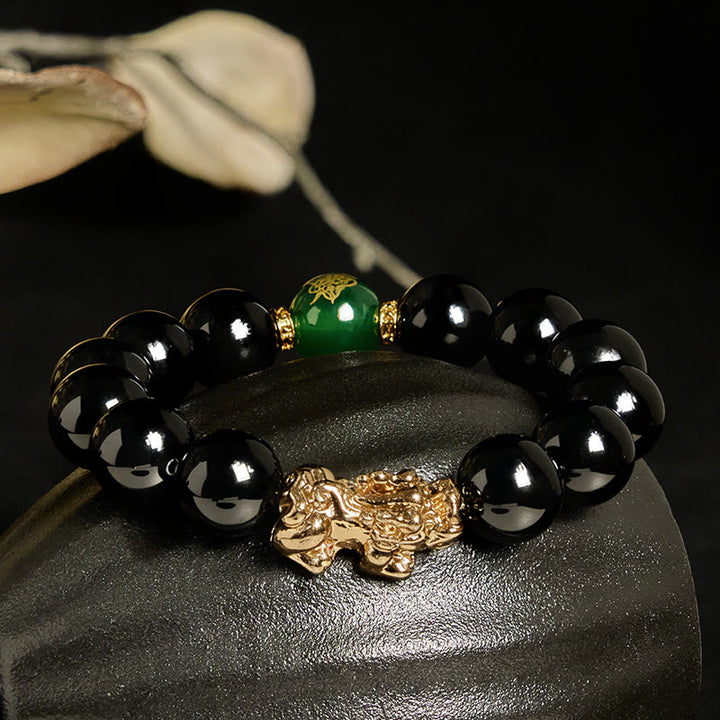 Buddha Stones Black Onyx Green Agate Beads Pi Xiu Protection Bracelet - image 1