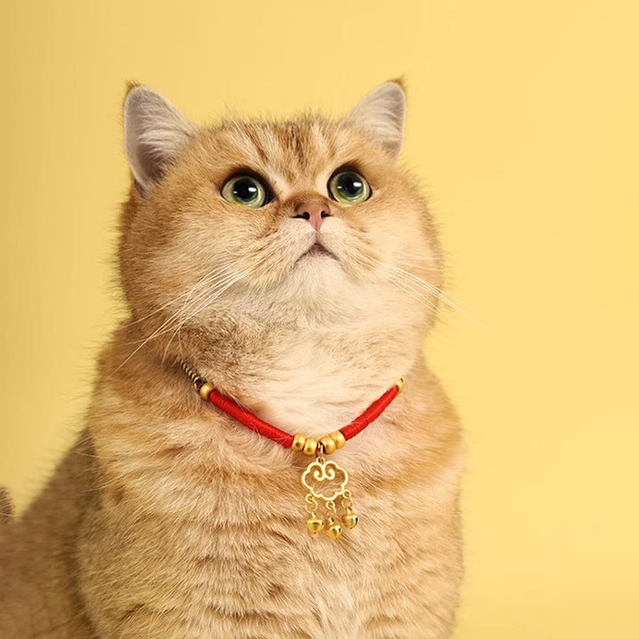 Buddha Stones Metal Ruyi Longevity Lock Red String Blessing Luck Adjustable Cats Small Dogs Pet Collar - image 3