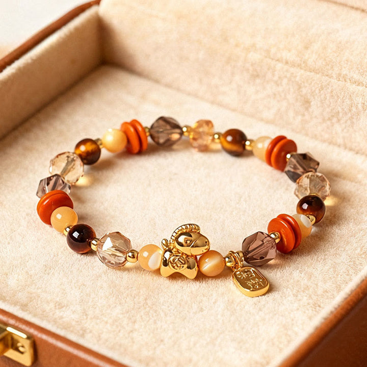 Buddha Stones Tiger Eye Ice Obsidian Pearl Year Of The Horse Lucky Fortune Prosperity Bracelet - Tiger Eye Horseshoe Clam(Wrist Circumference: 14-15cm) - image 0