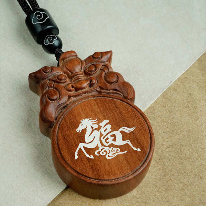 Buddha Stones Year Of The Horse Fu Character Ebony Wood Jujube Wood Balance Necklace Pendants - image 9