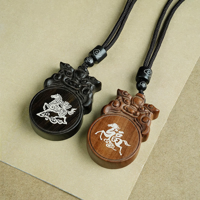 Buddha Stones Year Of The Horse Fu Character Ebony Wood Jujube Wood Balance Necklace Pendants - image 17