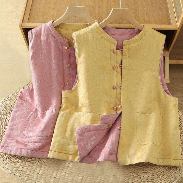 Buddha Stones Flower Pattern Frog-Button Women's Cotton Sleeveless Vest Waistcoat - image 22