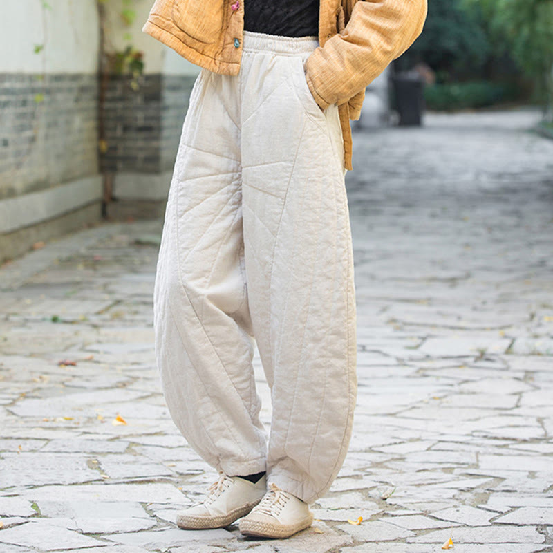 Buddha Stones Plain Cotton Thick Women's 7-8 Length Pants With Pockets - image 5