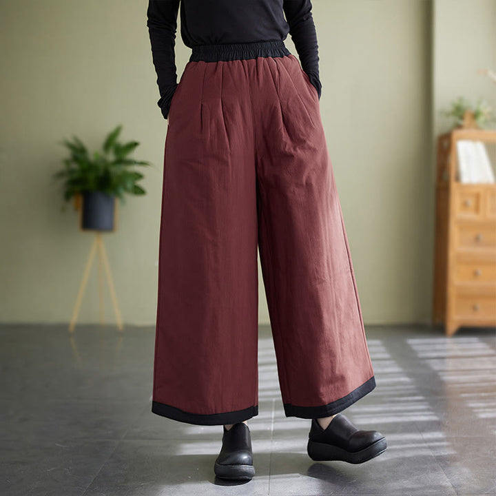Buddha Stones Casual Plain Women's Wide Leg Pants With Pockets - DarkRed - US8-10，UK/AU12-14，EU40-42 (2XL) - image 15