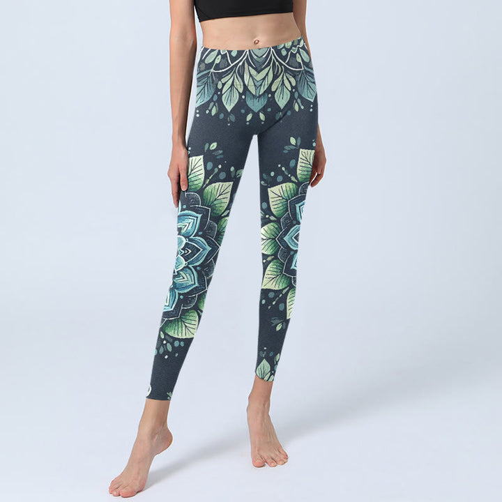 Buddha Stones Symmetrical Om Symbol Flower Pattern Print Gym Leggings Women's Yoga Pants - image 5