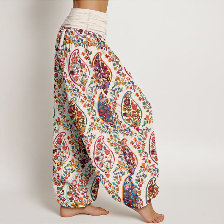 Buddha Stones Cotton Brightly Colored Retro Flowers Leaves Pattern Women's Elastic Waist Harem Pants - image 10