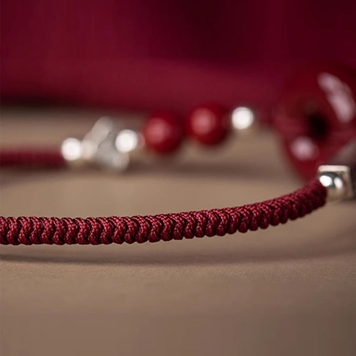 Buddha Stones 925 Sterling Silver Cinnabar Peace Buckle Connection Braid String Bracelet - image 15