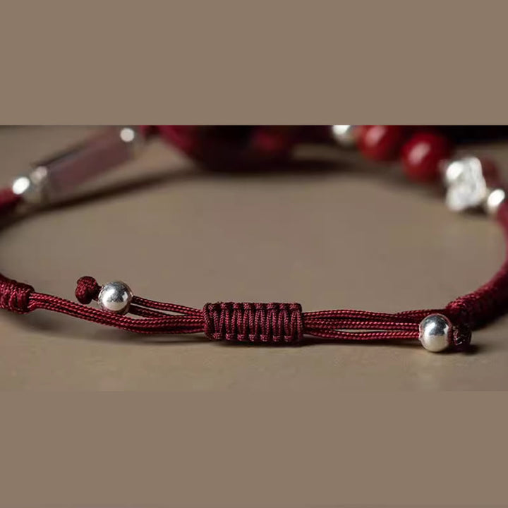 Buddha Stones 925 Sterling Silver Cinnabar Peace Buckle Connection Braid String Bracelet - image 16