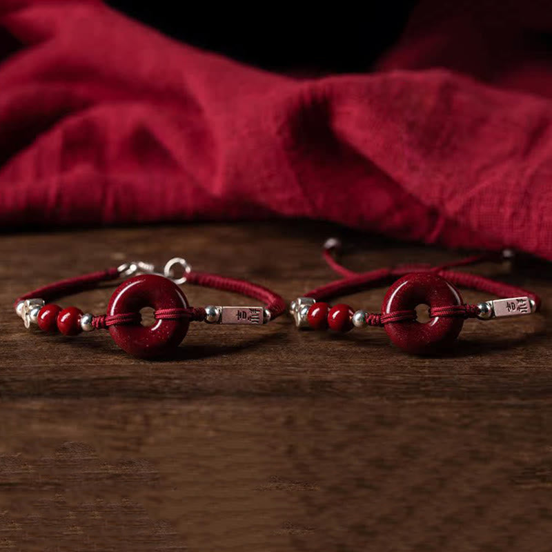 Buddha Stones 925 Sterling Silver Cinnabar Peace Buckle Connection Braid String Bracelet - image 19