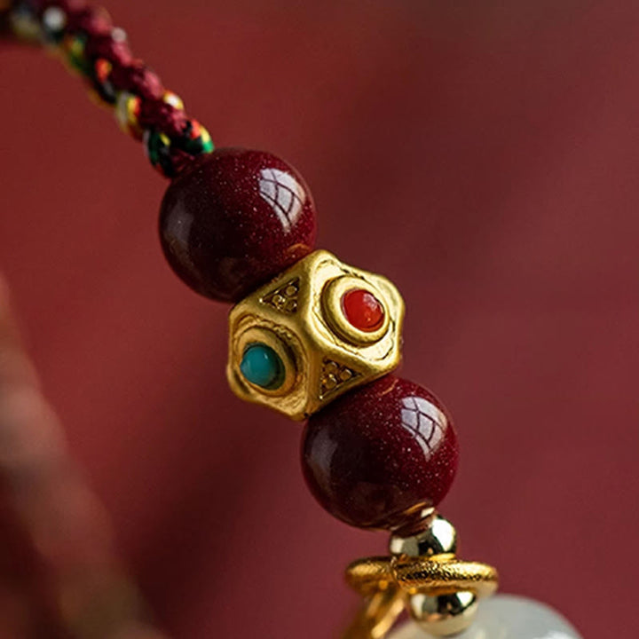 Buddha Stones Lucky Fortune Charm Hetian Cyan Jade White Jade Multicolored Braided String Prosperity Bracelet - image 16