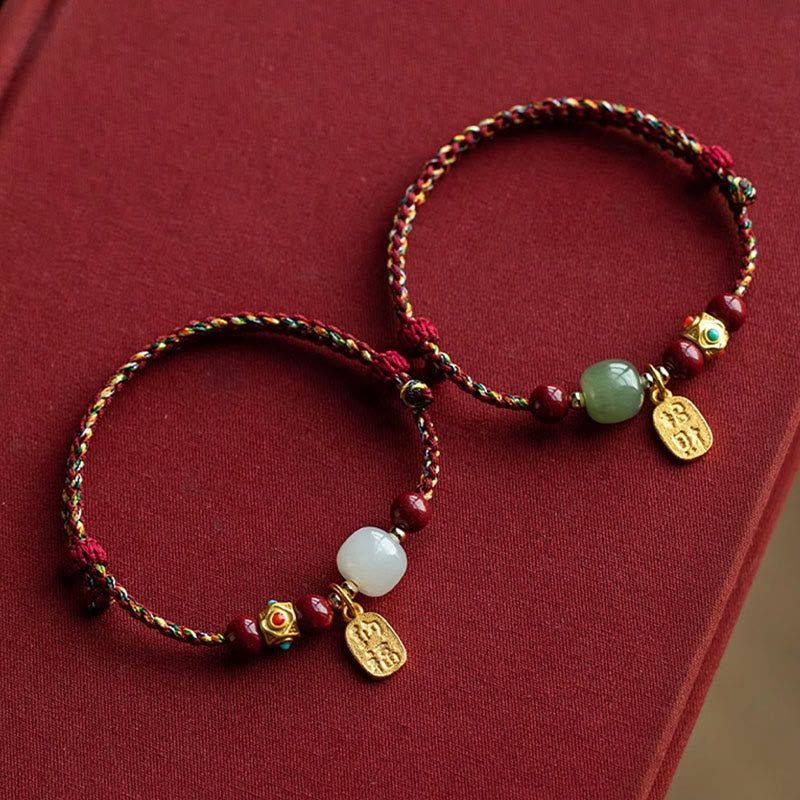 Buddha Stones Lucky Fortune Charm Hetian Cyan Jade White Jade Multicolored Braided String Prosperity Bracelet - image 22