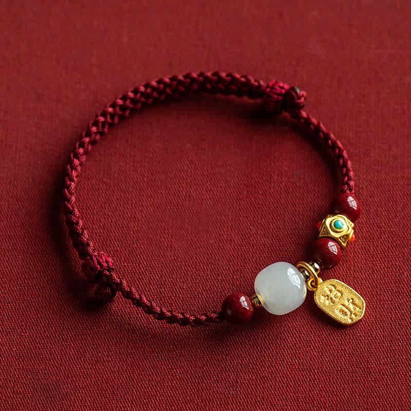 Buddha Stones Lucky Fortune Charm Hetian Cyan Jade White Jade Multicolored Braided String Prosperity Bracelet - Red String&Hetian White Jade - 17-18cm - image 11