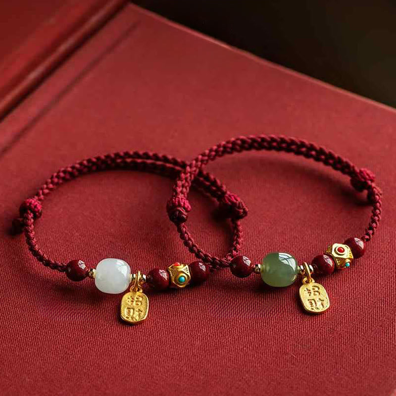 Buddha Stones Lucky Fortune Charm Hetian Cyan Jade White Jade Multicolored Braided String Prosperity Bracelet - image 20