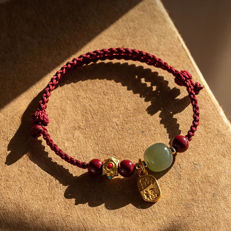 Buddha Stones Lucky Fortune Charm Hetian Cyan Jade White Jade Multicolored Braided String Prosperity Bracelet - image 2