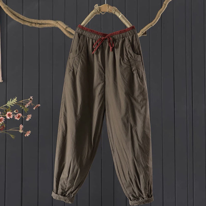 Buddha Stones Plain Color Blocking Cotton Polyester Thick Women's Pants With Pockets - Sienna - US12，UK/AU16，EU44 (3XL) - image 2