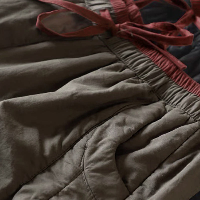 Buddha Stones Plain Color Blocking Cotton Polyester Thick Women's Pants With Pockets - image 4