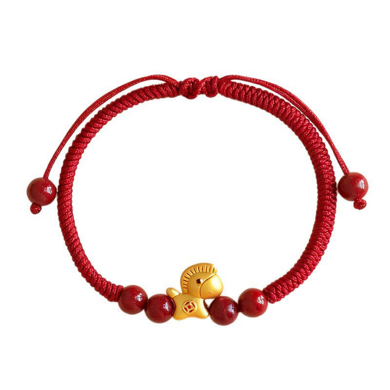 Buddha Stones Year of the Horse 999 Sterling Silver String Cinnabar Beads Braided Luck Bracelet - image 6