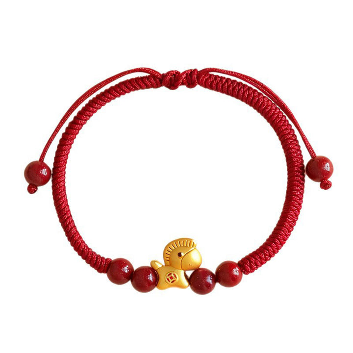 Buddha Stones Year of the Horse 999 Sterling Silver String Cinnabar Beads Braided Luck Bracelet - image 6