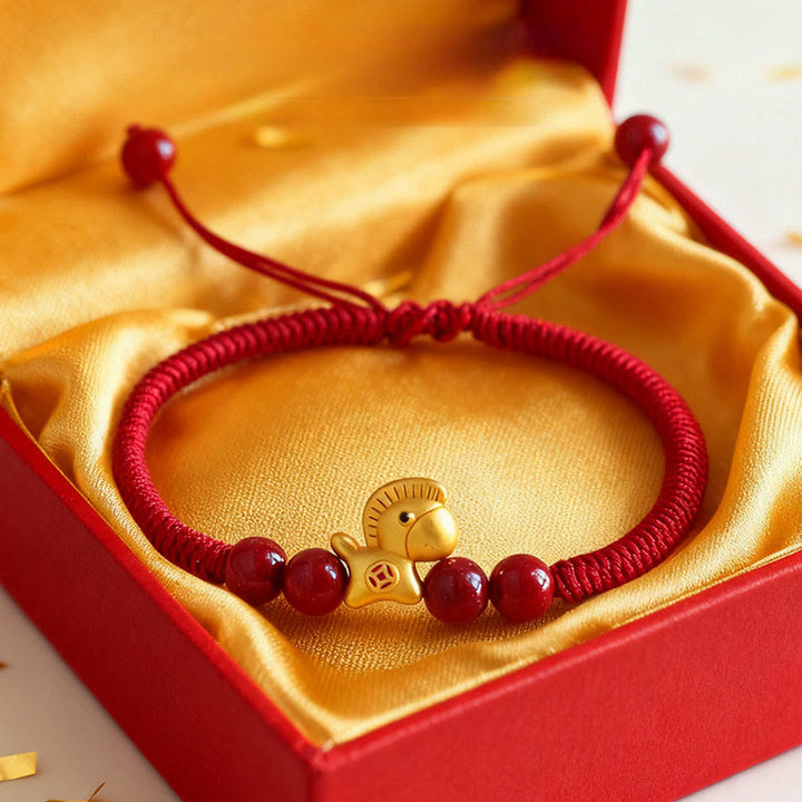 Buddha Stones Year of the Horse 999 Sterling Silver String Cinnabar Beads Braided Luck Bracelet - image 4
