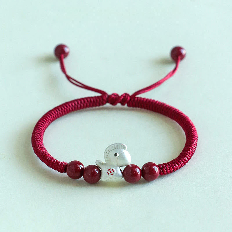 Buddha Stones Year of the Horse 999 Sterling Silver String Cinnabar Beads Braided Luck Bracelet - Red Rope Silver Horse(Wrist Circumference: 14-18cm) - image 12