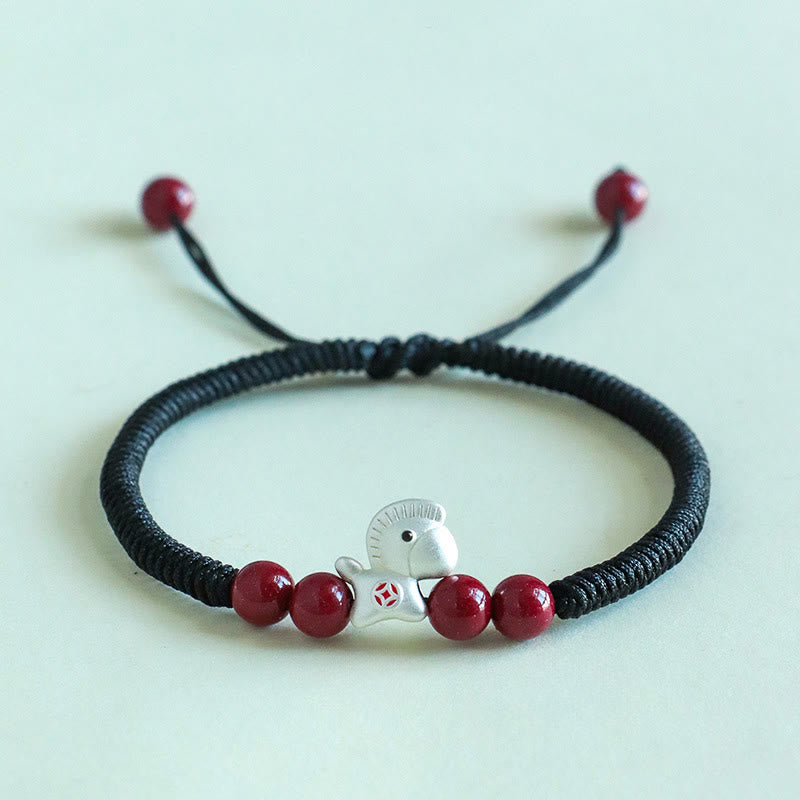 Buddha Stones Year of the Horse 999 Sterling Silver String Cinnabar Beads Braided Luck Bracelet - Black Rope Silver Horse(Wrist Circumference: 14-18cm) - image 17