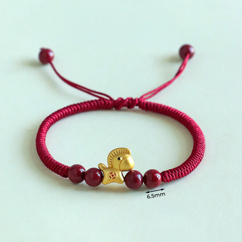 Buddha Stones Year of the Horse 999 Sterling Silver String Cinnabar Beads Braided Luck Bracelet - image 2