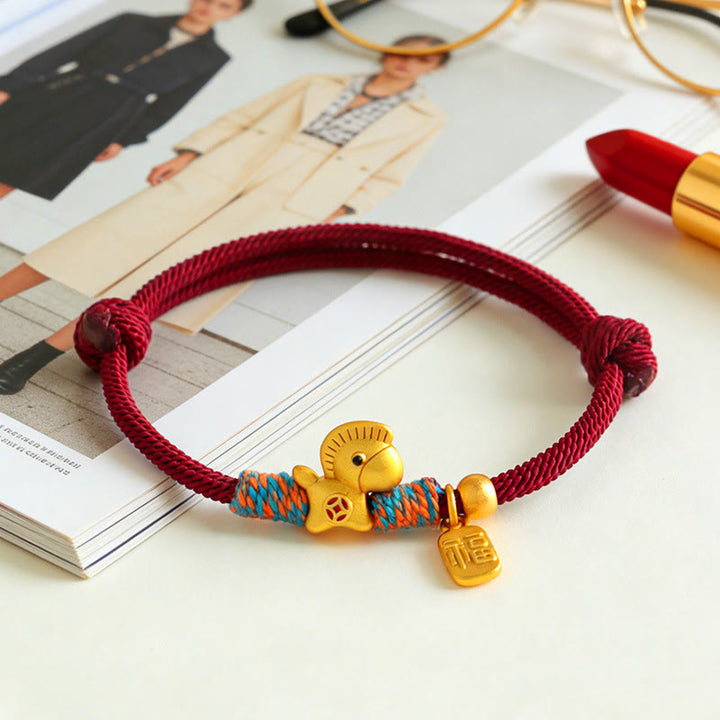 Buddha Stones 999 Sterling Silver Year of the Horse Fu Character Charm Braided String Faith Bracelet - image 1