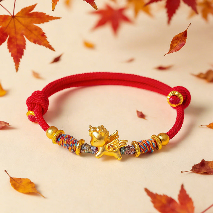 Buddha Stones Year of the Horse 999 Sterling Silver Plated Gold Braided String Rope Protection Bracelet - image 13