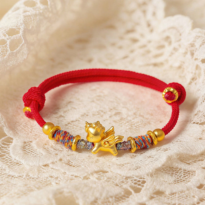 Buddha Stones Year of the Horse 999 Sterling Silver Plated Gold Braided String Rope Protection Bracelet - image 11