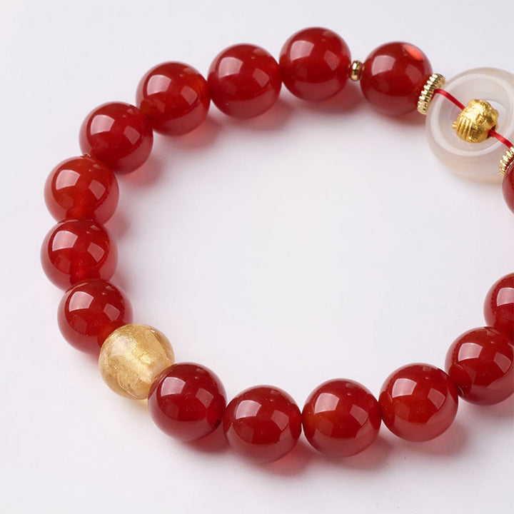 Buddha Stones Chinese Zodiac Year Of The Horse Peace Buckle Red Agate White Chalcedony Confidence Bracelet - image 2