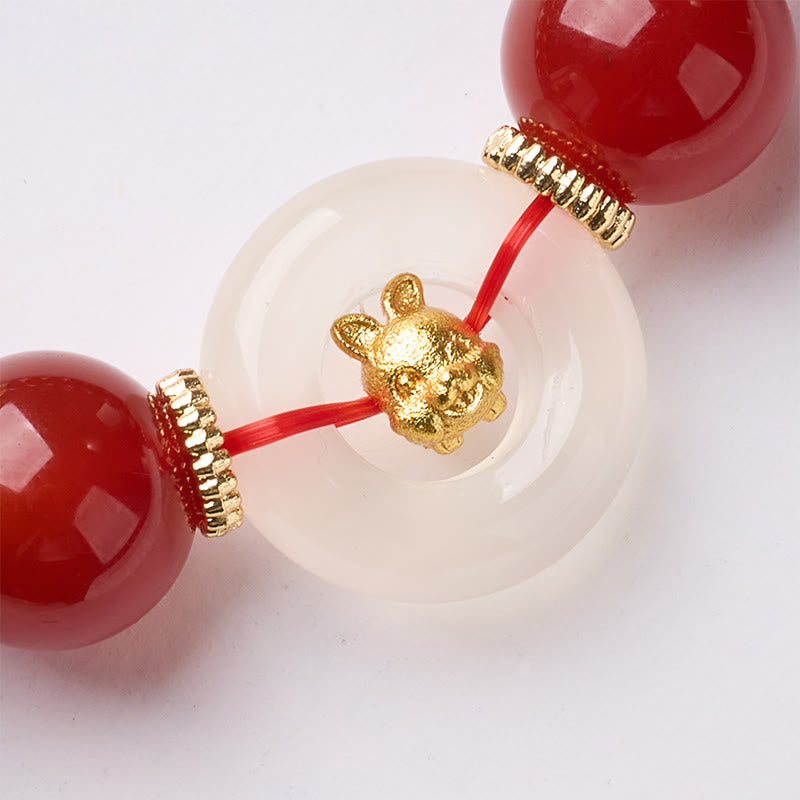 Buddha Stones Chinese Zodiac Year Of The Horse Peace Buckle Red Agate White Chalcedony Confidence Bracelet - image 17