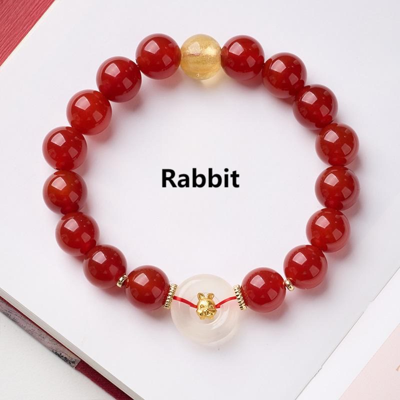 Buddha Stones Chinese Zodiac Year Of The Horse Peace Buckle Red Agate White Chalcedony Confidence Bracelet - Rabbit - image 16