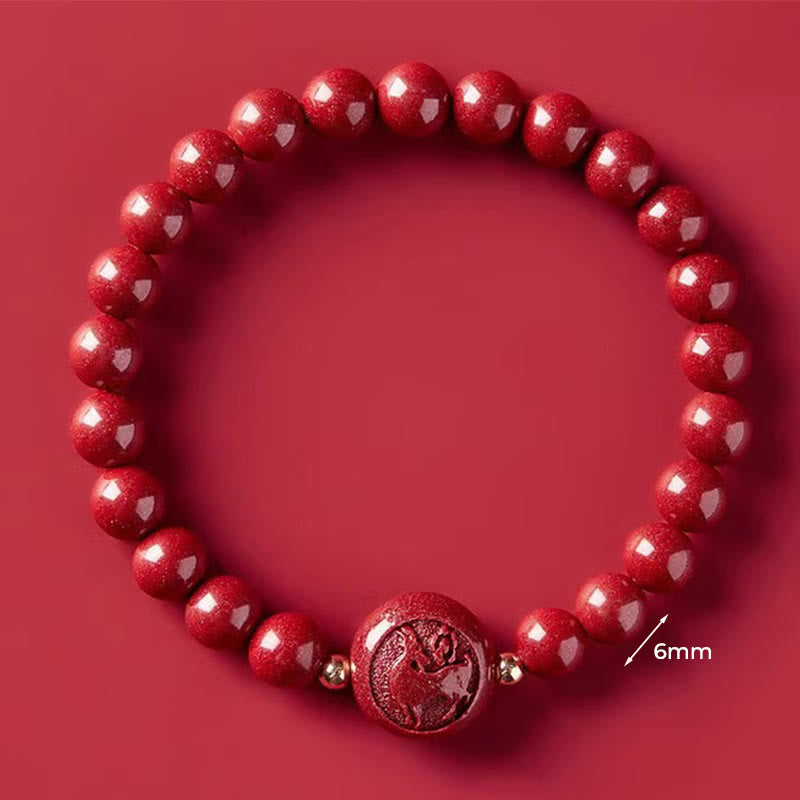 Buddha Stones Chinese Zodiac Year Of The Horse Carved Cinnabar Peaceful Blessing Bracelet - 6mm Goat - image 23
