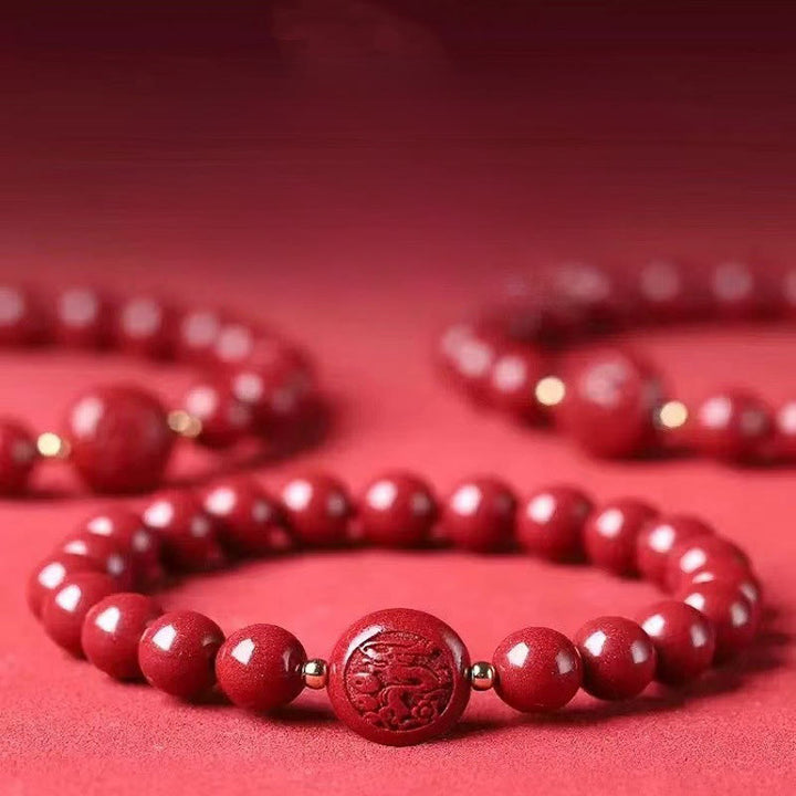 Buddha Stones Chinese Zodiac Year Of The Horse Carved Cinnabar Blessing Bracelet - image 0