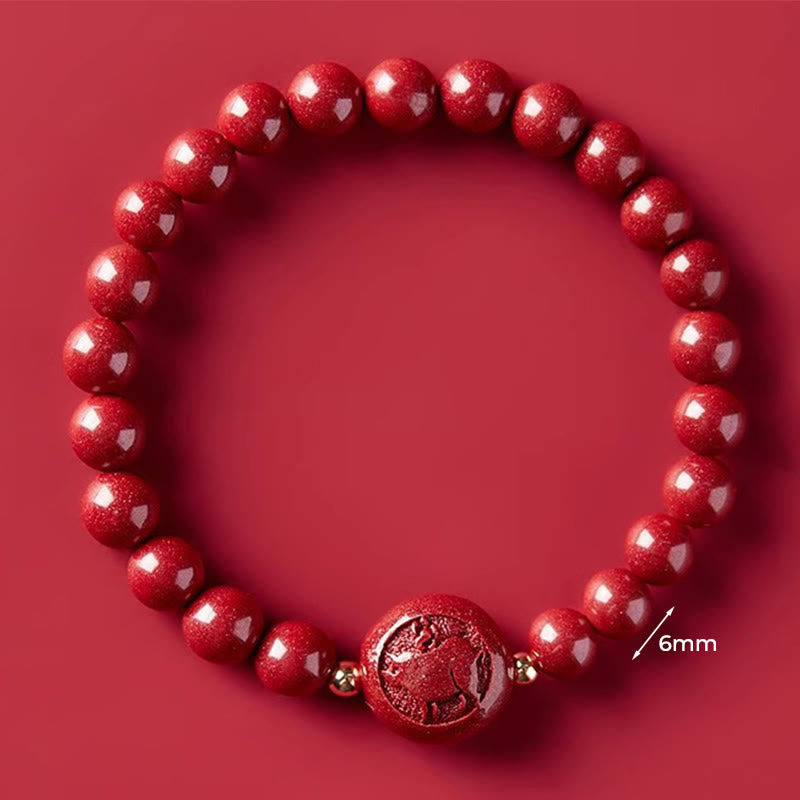 Buddha Stones Chinese Zodiac Year Of The Horse Carved Cinnabar Blessing Bracelet - 6mm Pig - image 21