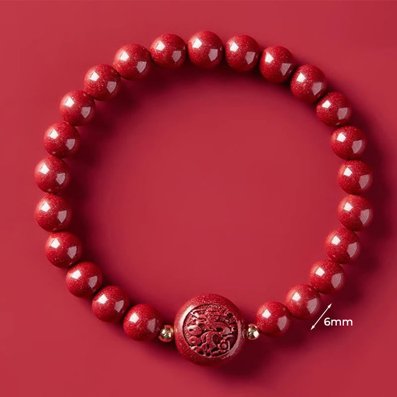 Buddha Stones Chinese Zodiac Year Of The Horse Carved Cinnabar Peaceful Blessing Bracelet - 6mm Dragon - image 19