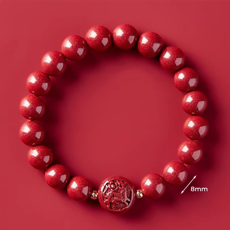Buddha Stones Chinese Zodiac Year Of The Horse Carved Cinnabar Peaceful Blessing Bracelet - 8mm Tiger - image 30