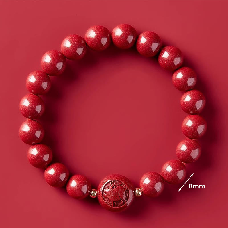 Buddha Stones Chinese Zodiac Year Of The Horse Carved Cinnabar Peaceful Blessing Bracelet - 8mm Pig - image 38