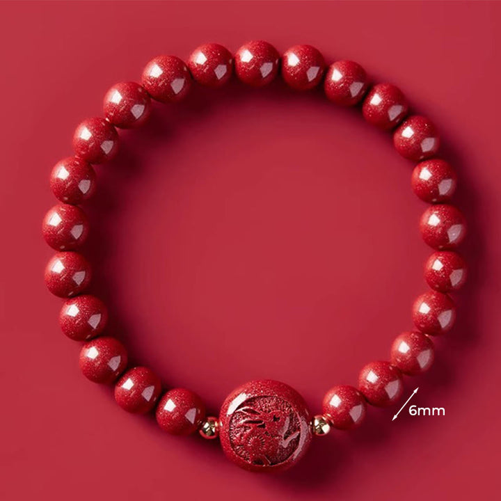 Buddha Stones Chinese Zodiac Year Of The Horse Carved Cinnabar Blessing Bracelet - 6mm Rabbit - image 11