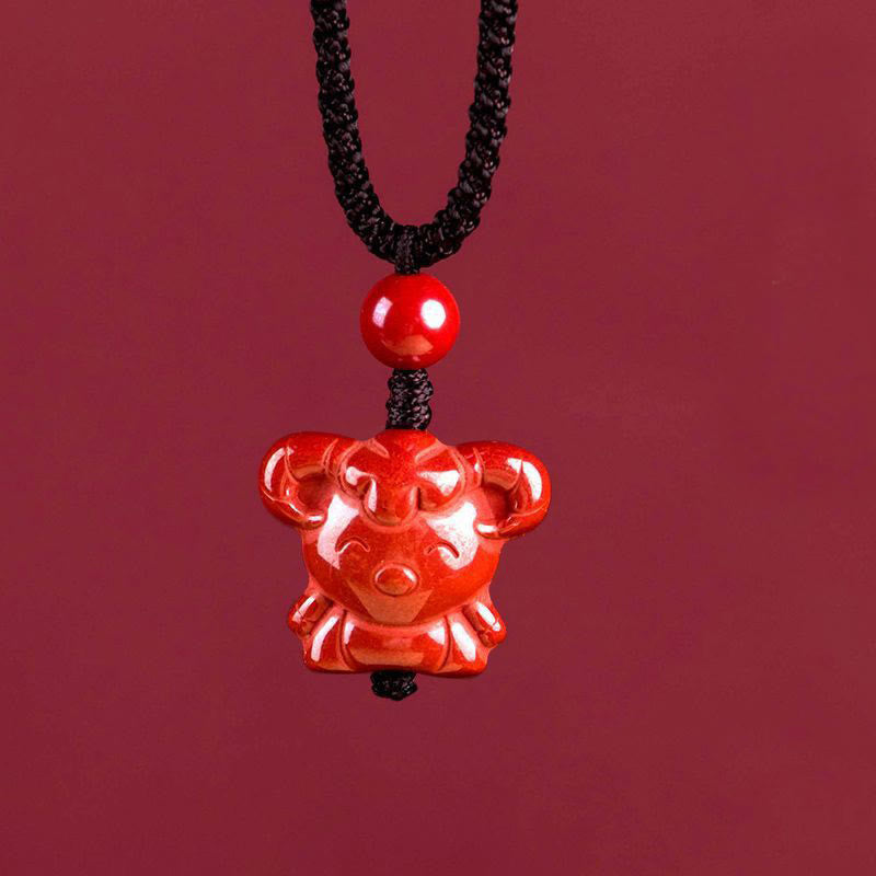 Buddha Stones Year Of The Horse Chinese Zodiac Engraved Design Cinnabar Blessing Rope Necklace Pendants - Goat - image 30