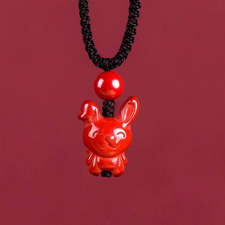 Buddha Stones Year Of The Horse Chinese Zodiac Engraved Design Cinnabar Blessing Rope Necklace Pendants - Rabbit - image 12