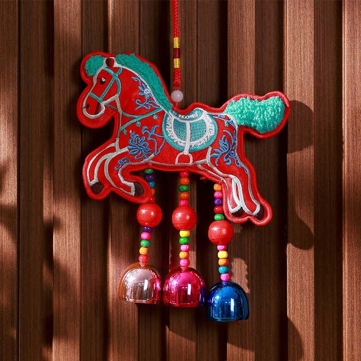 Buddha Stones Year Of The Horse Embroidery Bell Tassel Hanging Decoration - Red Horse Bell(10*13cm) - image 7