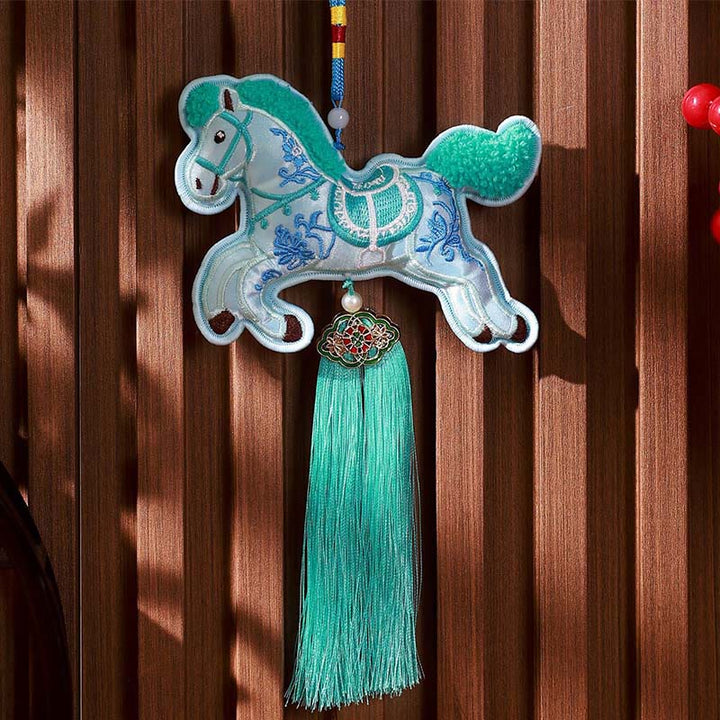 Buddha Stones Year Of The Horse Embroidery Bell Tassel Hanging Decoration - Blue Horse Tassel(10*13cm) - image 14