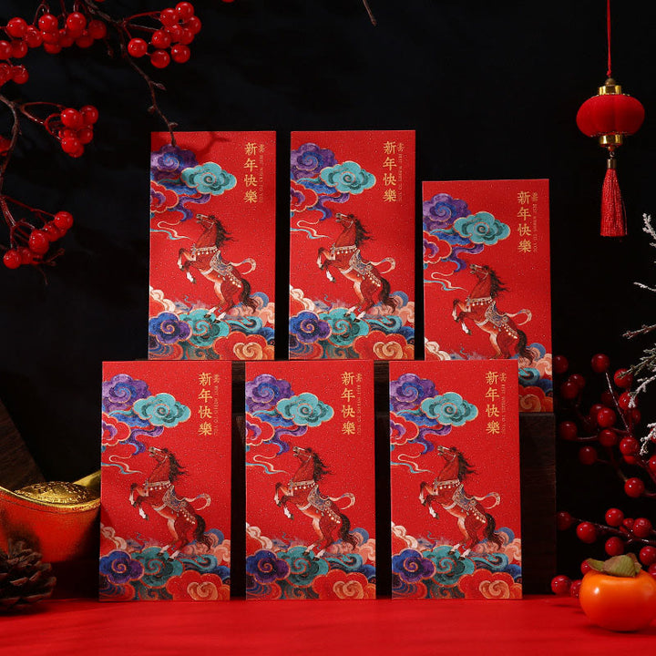 Buddha Stones Year Of The Horse 2026 New Year blessings 6pcs Chinese Red Envelope - Happy New Year Red Envelope - image 2