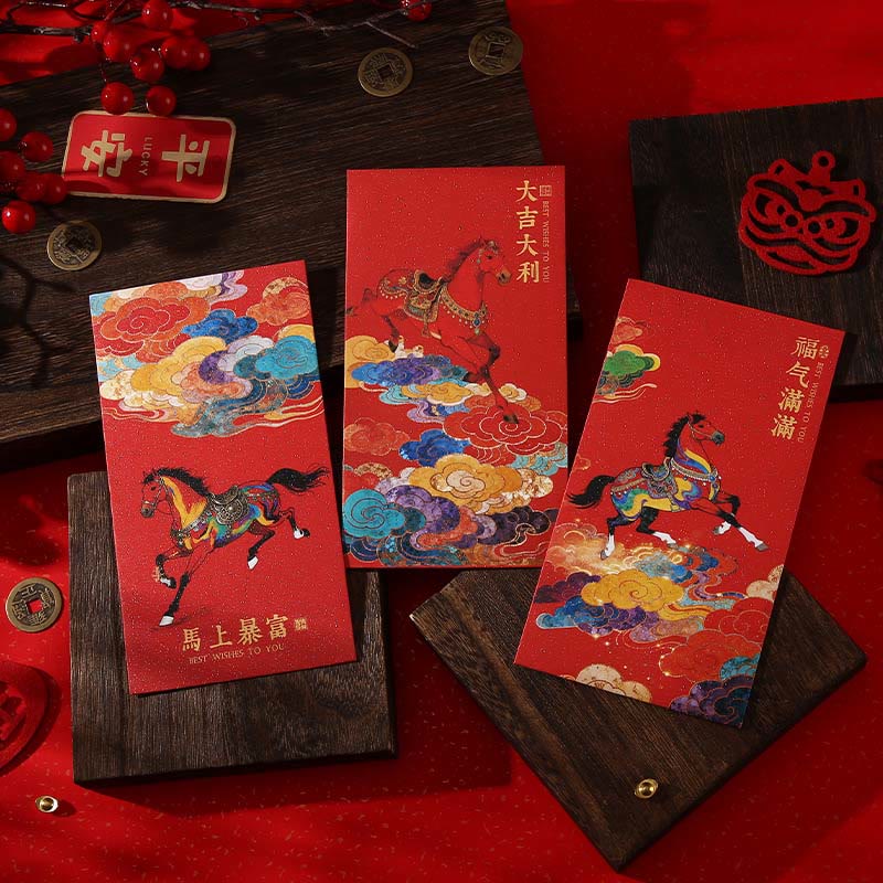 Buddha Stones Year Of The Horse 2026 New Year Blessings 6pcs Chinese Red Envelope - image 13